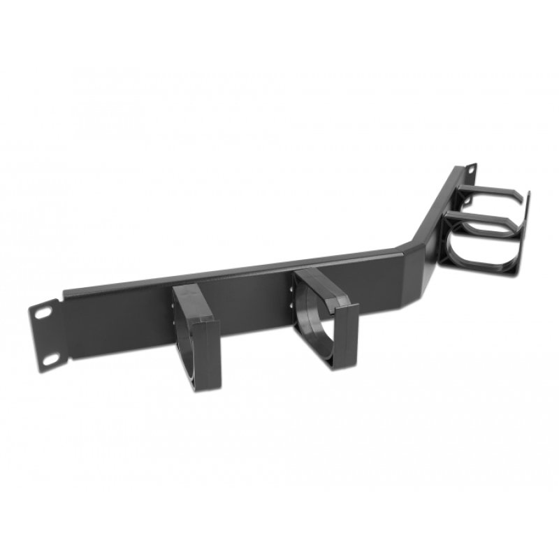 DeLOCK 19″ Cable Management Routing Panel with 4 hooks angled 1U black