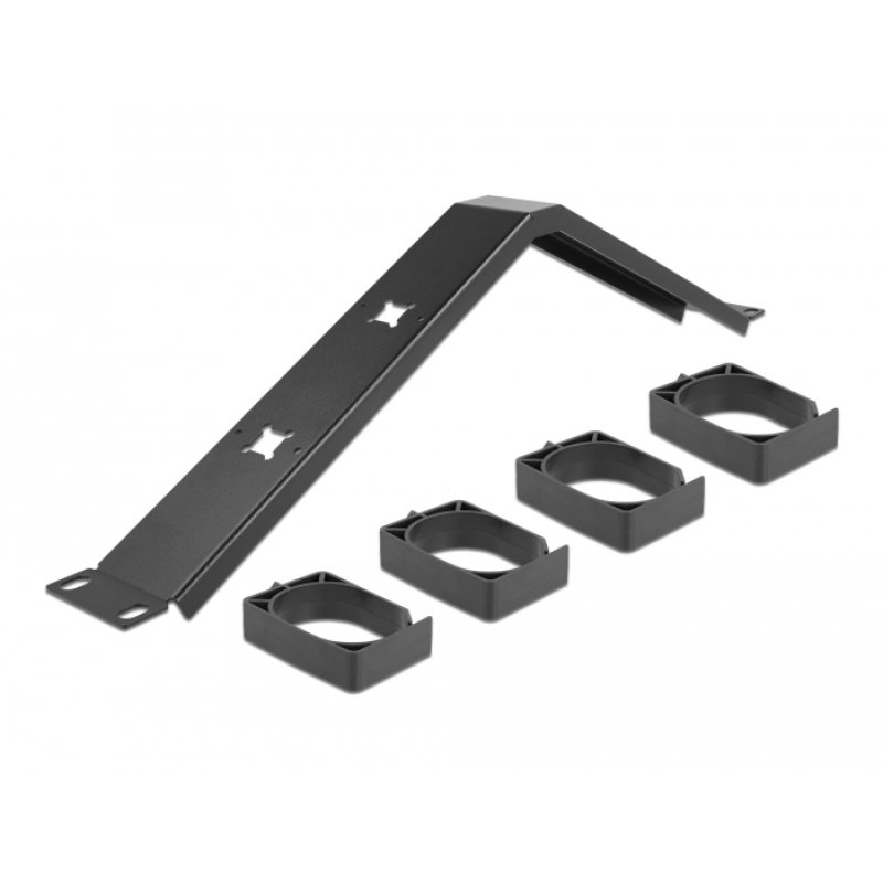 DeLOCK 19″ Cable Management Routing Panel with 4 hooks angled 1U black