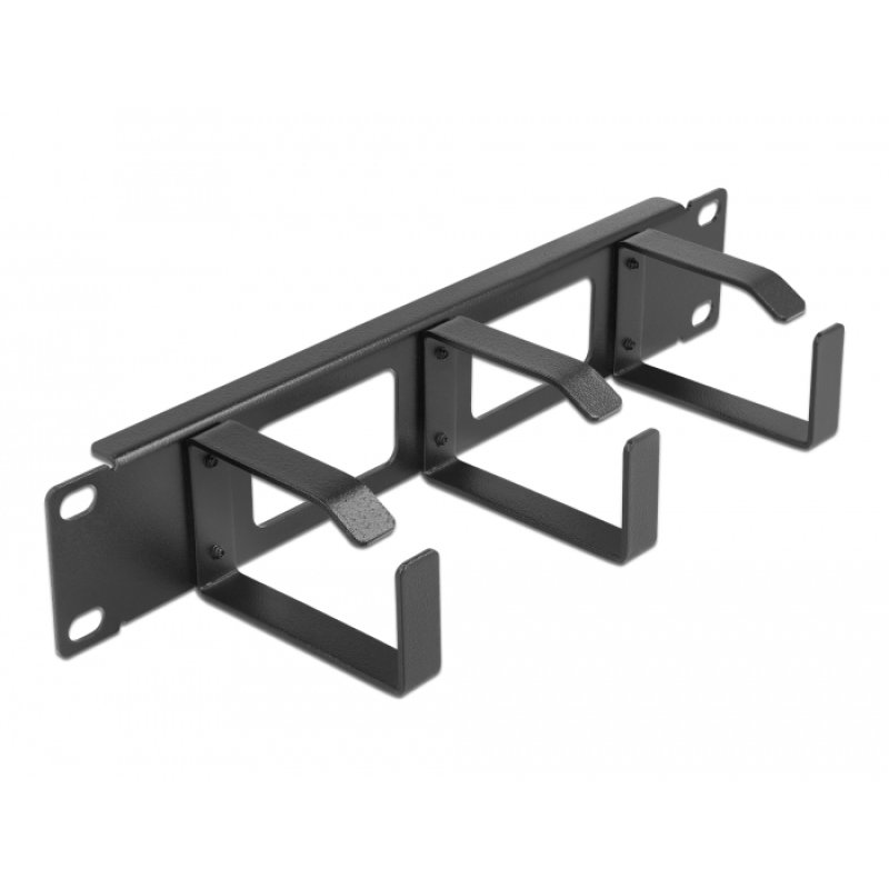 DeLOCK 10″ Cable Management Routing Panel with 2 openings and 3 hooks 1U black