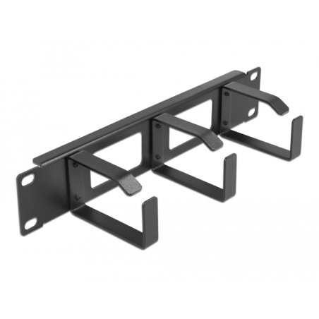 DeLOCK Panneau de chemin de câble 10″ pour la gestion des câbles avec ouverture et 3 crochets, 1 unité, noir