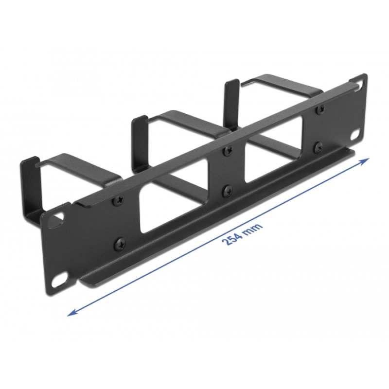 DeLOCK 10″ Cable Management Routing Panel with 2 openings and 3 hooks 1U black