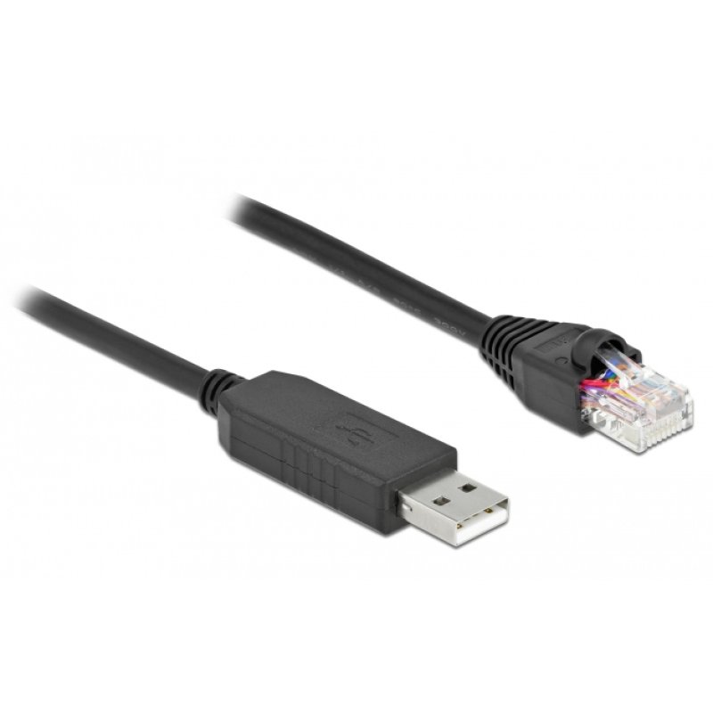 DeLOCK Câble de connexion en série avec un chipset FTDI, USB 2.0 Type-A mâle à RS-232 RJ45 mâle, 2 m, noir