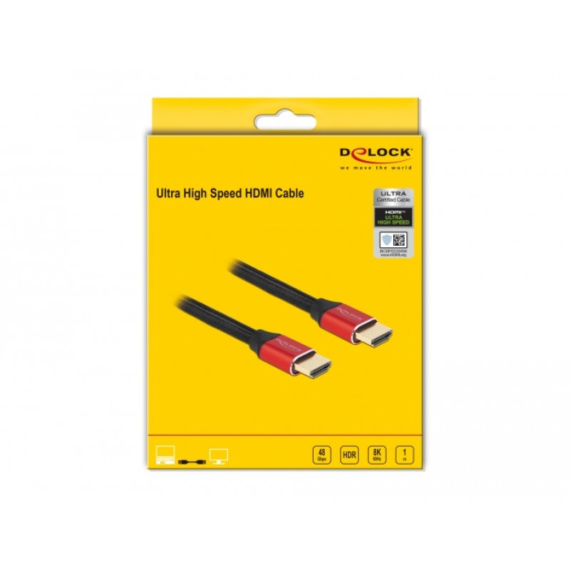 Delock Ultra High Speed HDMI Kabel 48 Gbps 8K 60 Hz rot 1 m zertifiziert