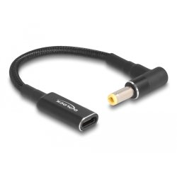 DeLOCK Câble adaptateur pour un câble de chargement de laptop USB Type-C femelle à 5,5 x 2,5 mm mâle, angulé à