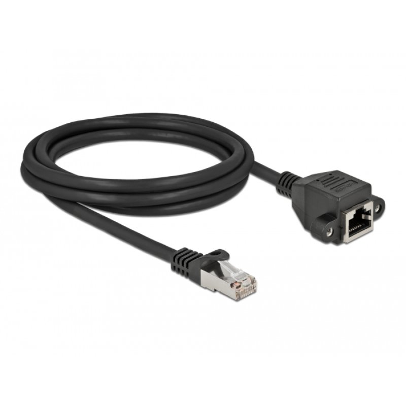 Delock Netzwerk Verlängerungskabel S/FTP RJ45 Stecker zu RJ45 Buchse Cat.6A 1 m schwarz