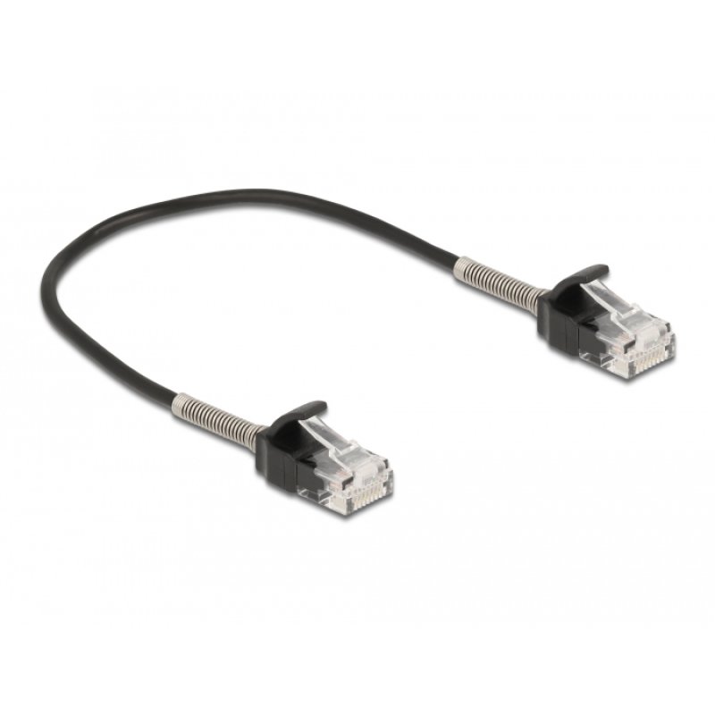 DeLOCK Câble RJ45 mâle à RJ45 mâle avec protection courbe, Cat.6A, 25 cm, noir