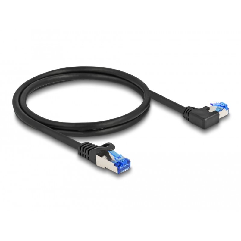 DeLOCK Câble de réseau RJ45, Cat.6A S/FTP, droit / angulé à gauche, 1 m, noir