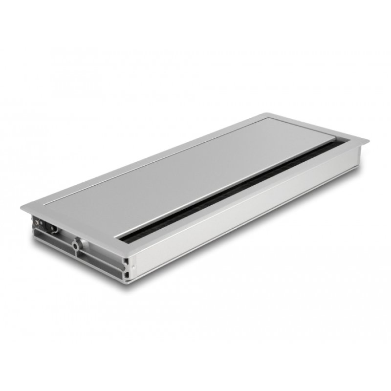 Delock Kabeldurchführung für Tischeinbau mit Bürste 300 x 120 x 28 mm silber
