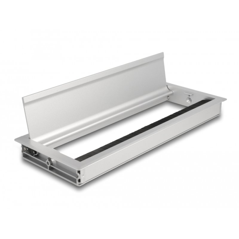 Delock Kabeldurchführung für Tischeinbau mit Bürste 300 x 120 x 28 mm silber