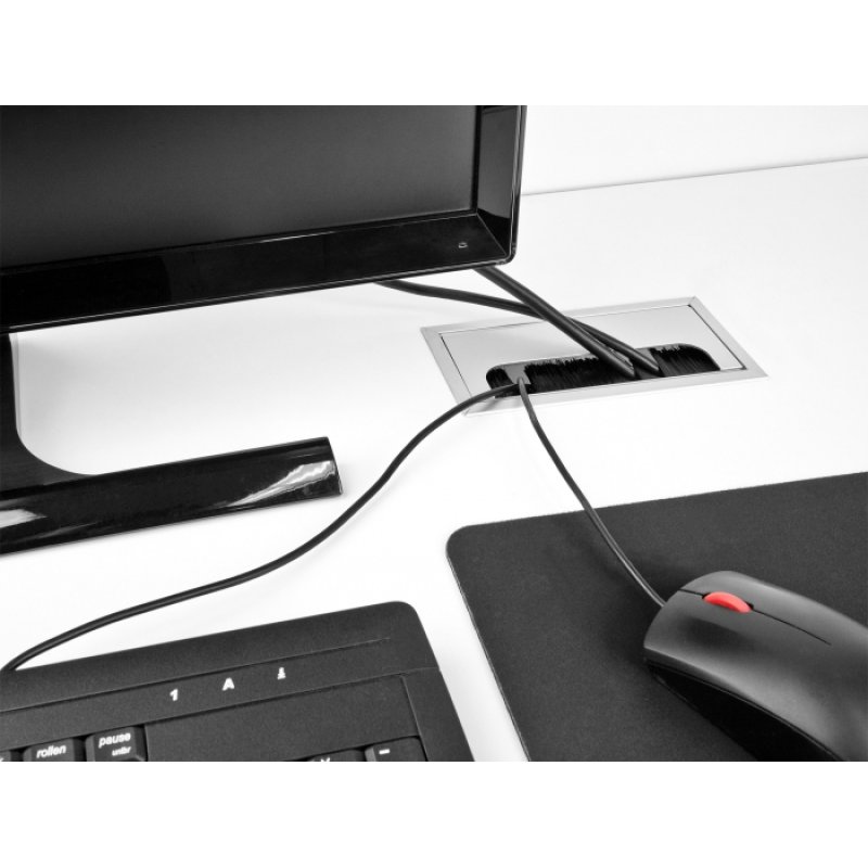 DeLOCK Cable grommet for table mounting with brush 300 x 120 x 28 mm silver