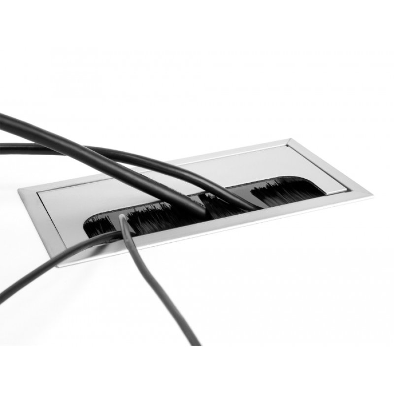 DeLOCK Cable grommet for table mounting with brush 300 x 120 x 28 mm silver