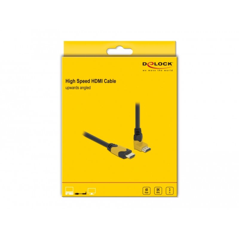 Delock High Speed HDMI Kabel Stecker gerade zu Stecker 90° oben gewinkelt 48 Gbps 8K 60 Hz 3 m