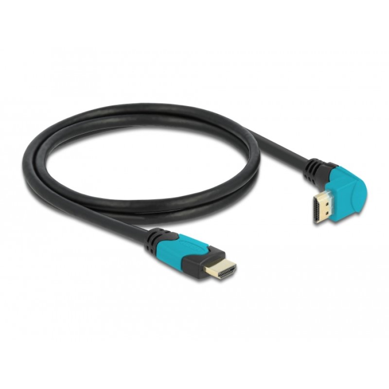 Delock High Speed HDMI Kabel Stecker gerade zu Stecker 90° unten gewinkelt 48 Gbps 8K 60 Hz 1 m