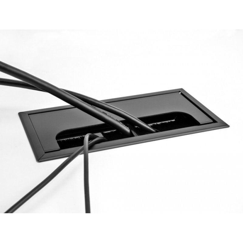 DeLOCK Passe-fil monté sur table avec brosse 300 x 120 x 28 mm, noir