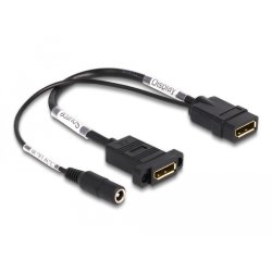 DeLOCK Câble DisplayPort 4K 60 Hz avec alimentation DC 2,1 x 5,5 mm, panneau de montage 0,30 m