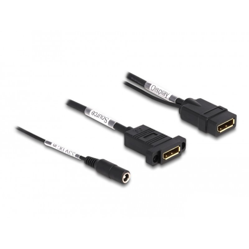 Delock DisplayPort Kabel 4K 60 Hz mit DC Einspeisung 2,1 x 5,5 mm 0,30 m zum Einbau