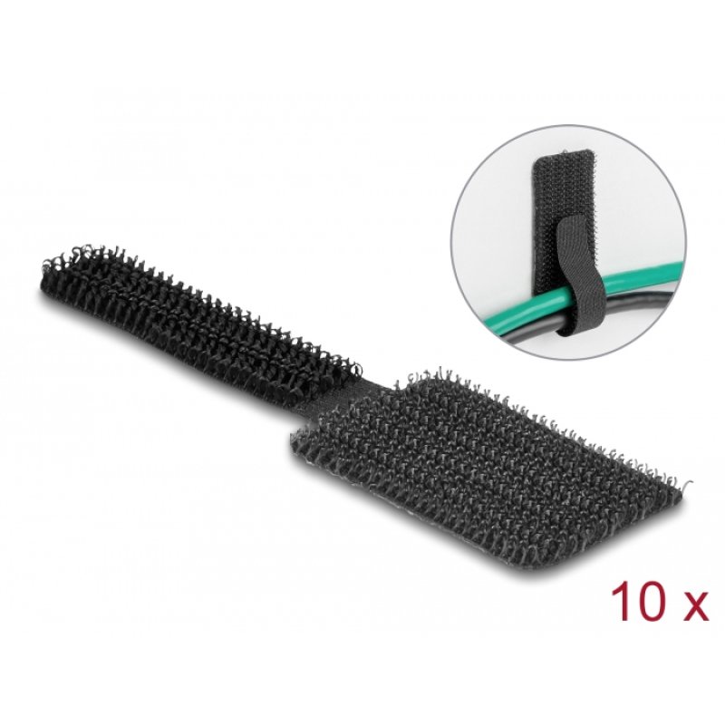 Delock Mini Klett-Kabelhalter L 90 mm x B 24 mm selbstklebend 10 Stück schwarz