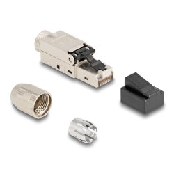 Delock RJ45 Stecker feldkonfektionierbar Cat.6A mit Kabelverschraubung und Staubschutz werkzeugfrei