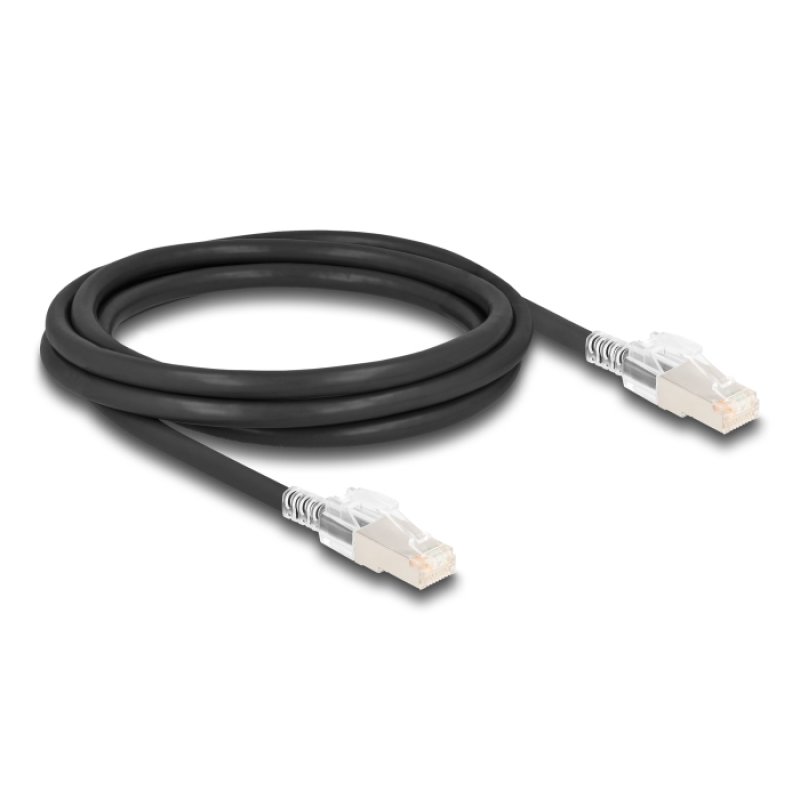Delock RJ45 Netzwerkkabel Cat.6A S/FTP mit Secure Clips Set 2 m schwarz