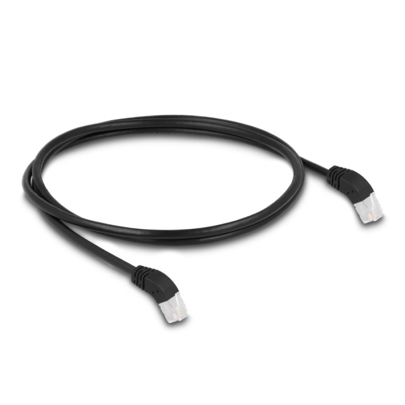 Delock RJ45 Netzwerkkabel Cat.6A S/FTP 45° nach oben gewinkelt 1 m schwarz