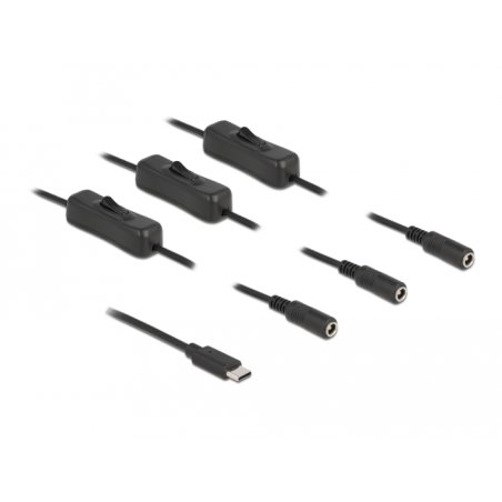 Delock Kabel USB Type-C™ Stecker zu 3 x DC 5,5 x 2,1 mm Buchse mit Schalter 1 m