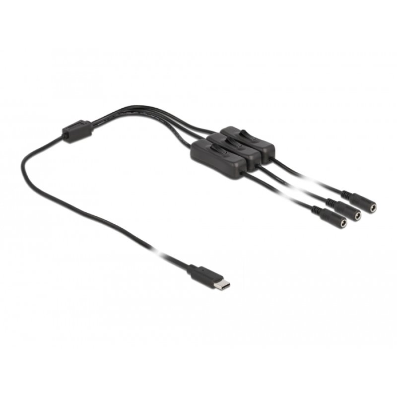 DeLOCK Câble USB Type-C mâle à 3 DC 5,5 x 2,1 mm femelle avec interrupteur, 1 m