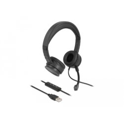 DeLOCK Ecouteur USB stéréo avec câble de contrôle à distance et bouton de sourdine pour PC et laptop