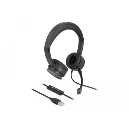 DeLOCK Ecouteur USB stéréo avec câble de contrôle à distance et bouton de sourdine pour PC et laptop