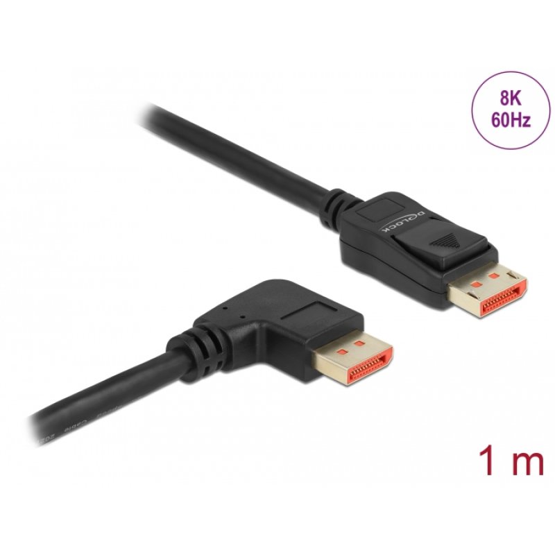 Delock DisplayPort Kabel Stecker gerade zu Stecker 90° rechts gewinkelt 8K 60 Hz 1 m