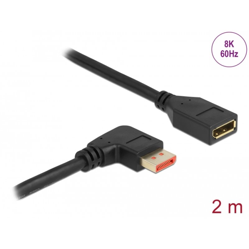 DeLOCK Câble d’extension DisplayPort mâle angulé de 90° à droite à femelle 8K 60 Hz 2 m