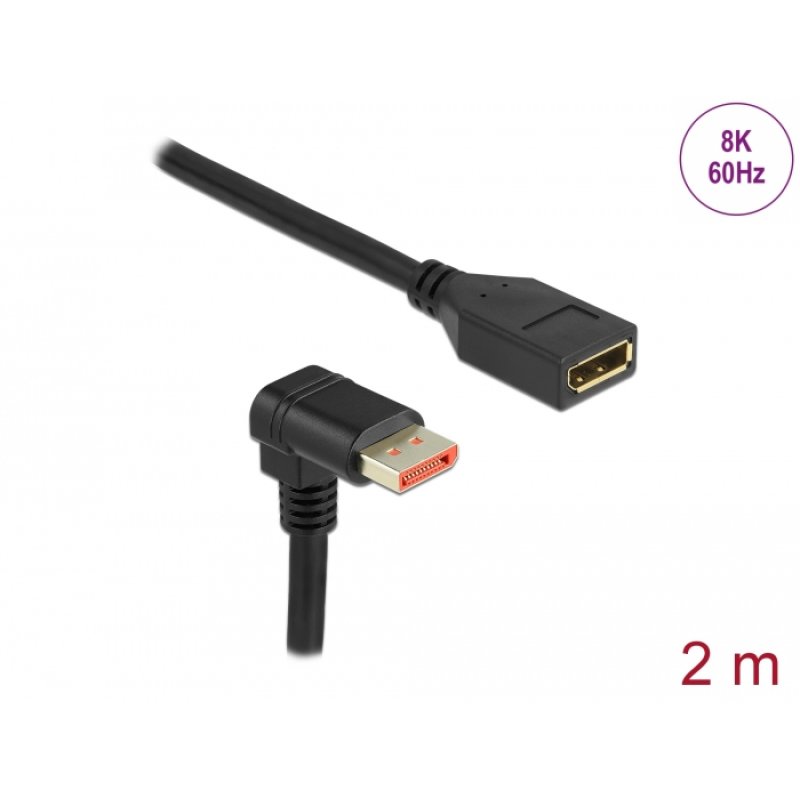 DeLOCK Câble d’extension DisplayPort mâle angulé de 90° vers le bas à femelle 8K 60 Hz 2 m