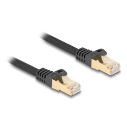 DeLOCK Câble de réseau RJ45 avec chemise tressée Cat.6A S/FTP mâle à mâle, 0,5 m, noir