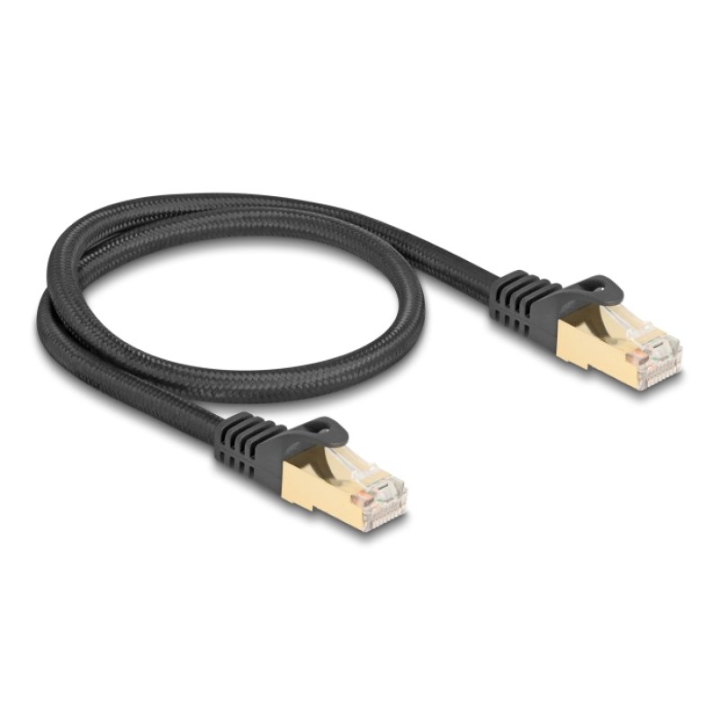DeLOCK RJ45 Network Cable with braided jacket Cat.6A S/FTP plug to plug 0.5 m black