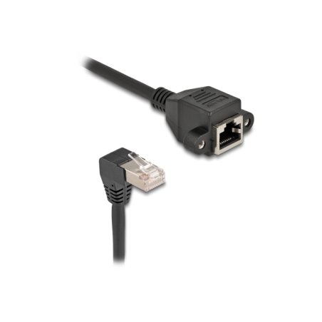 Delock Netzwerk Verlängerungskabel S/FTP Stecker RJ45 Stecker 90° gewinkelt zu RJ45 Einbaubuchse Cat.6A 2 m schwarz