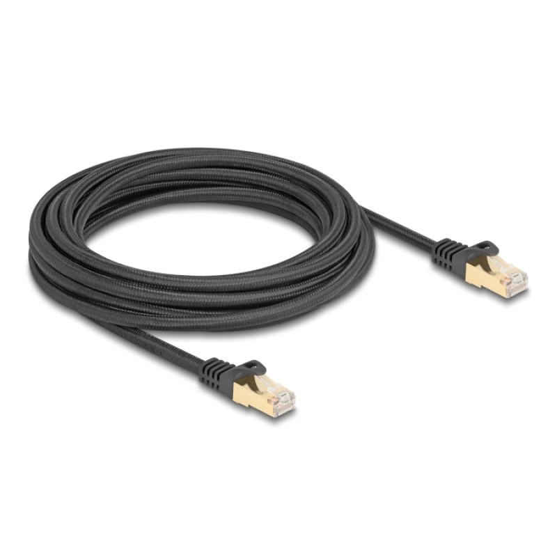 DeLOCK Câble de réseau RJ45 avec chemise tressée Cat.6A S/FTP mâle à mâle, 5 m, noir