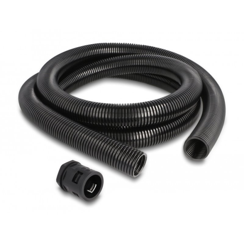 Delock Kabelschutzschlauch 2 m x 28,5 mm mit 2 x PG21 Schlauchverschraubung Set schwarz