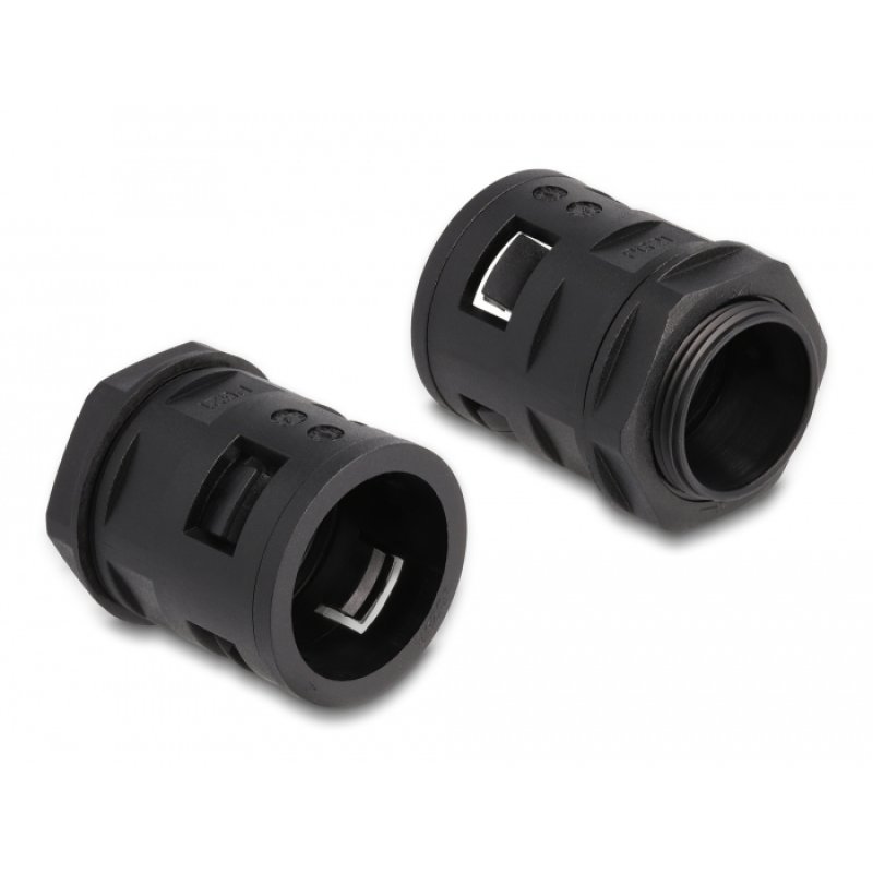 Delock Kabelschutzschlauch 2 m x 28,5 mm mit 2 x PG21 Schlauchverschraubung Set schwarz