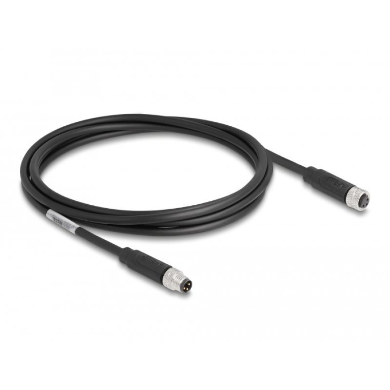 Delock M8 A-kodiert 3 Pin Kabel Stecker zu Buchse PUR (TPU) 2 m