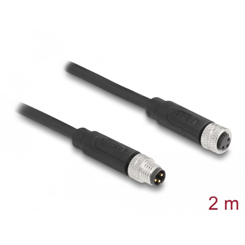 DeLOCK M8 3 pin Cable A-coded male to female PUR (TPU) 2 m