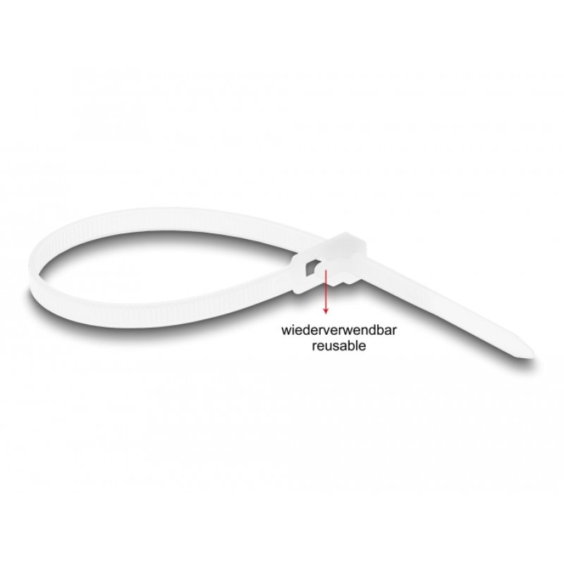 DeLOCK Cable ties reusable L 200 x W 4.8 mm 100 pieces white