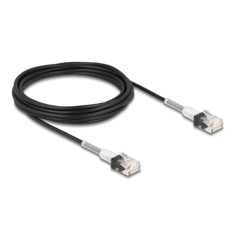 DeLOCK Câble de réseau RJ45 avec double protection contre le pliage, Cat.6A UTP Slim, 5 m, noir