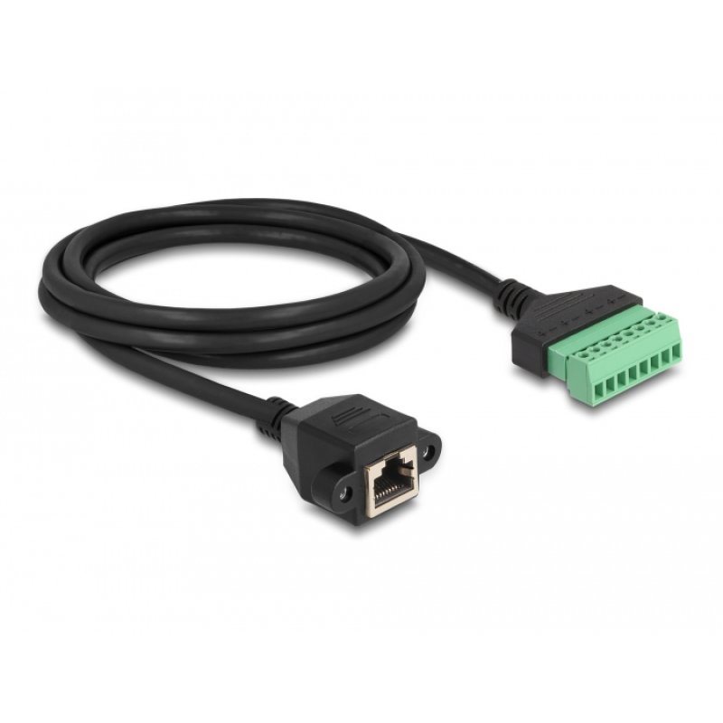 Delock RJ45 Kabel Cat.6 Buchse zu Terminalblock Adapter zum Einbau 2 m 2-teilig