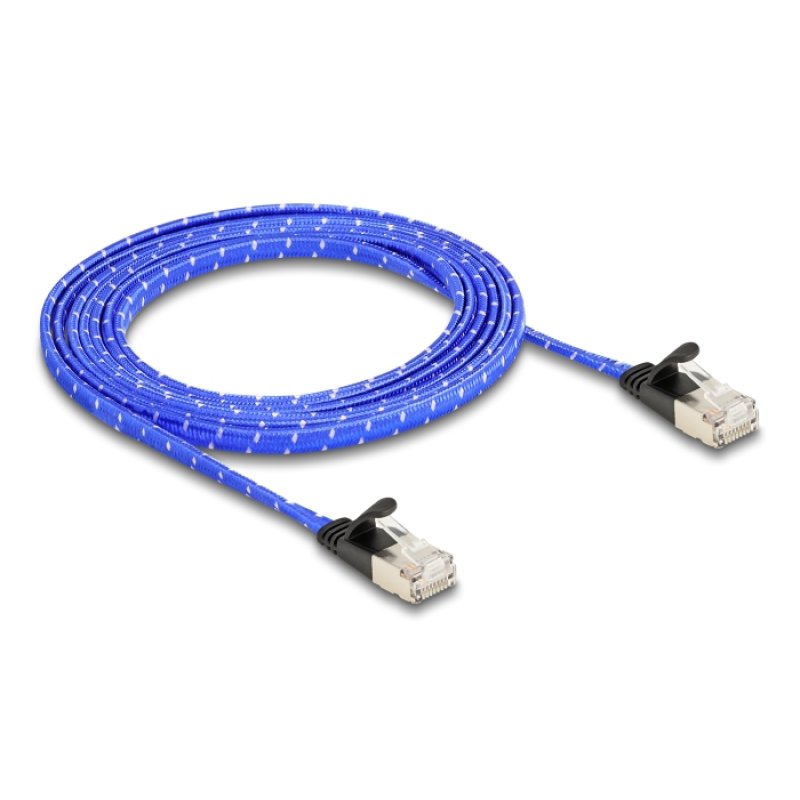 DeLOCK Câble de réseau plat RJ45 avec gaine tressée Cat.6A U/FTP, 2 m, bleu