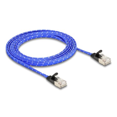 Delock RJ45 Flachband Netzwerkkabel mit Geflechtmantel Cat.6A U/FTP 2 m blau
