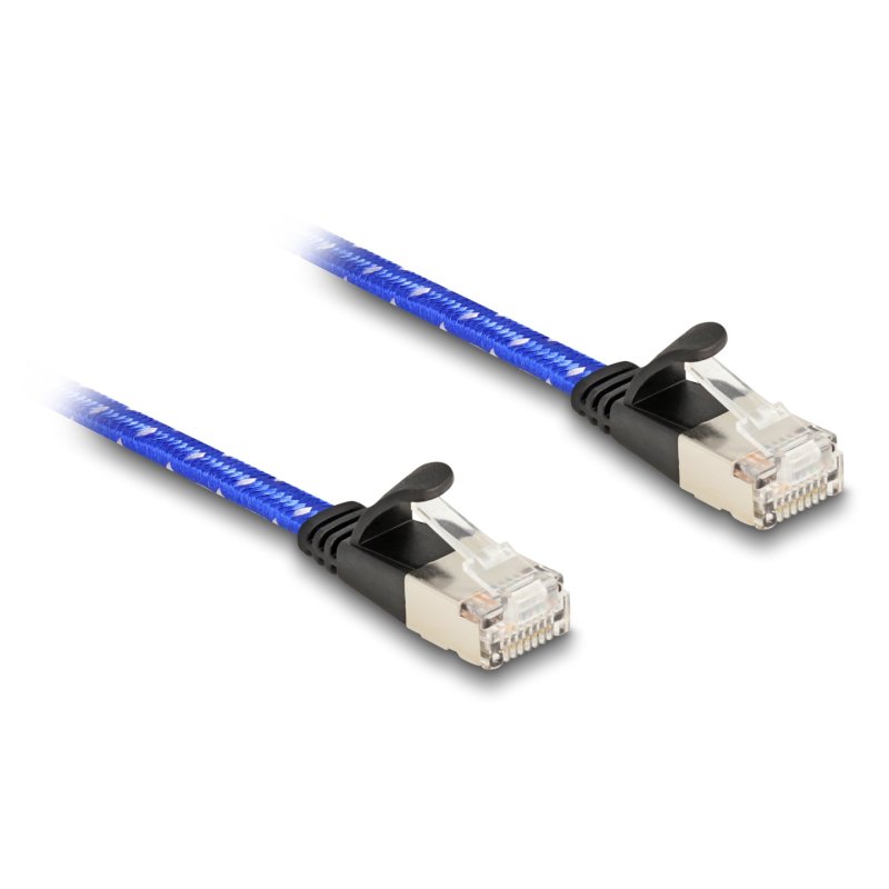 Delock RJ45 Flachband Netzwerkkabel mit Geflechtmantel Cat.6A U/FTP 5 m blau
