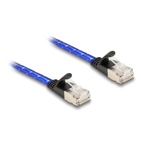 Delock RJ45 Flachband Netzwerkkabel mit Geflechtmantel Cat.6A U/FTP 5 m blau