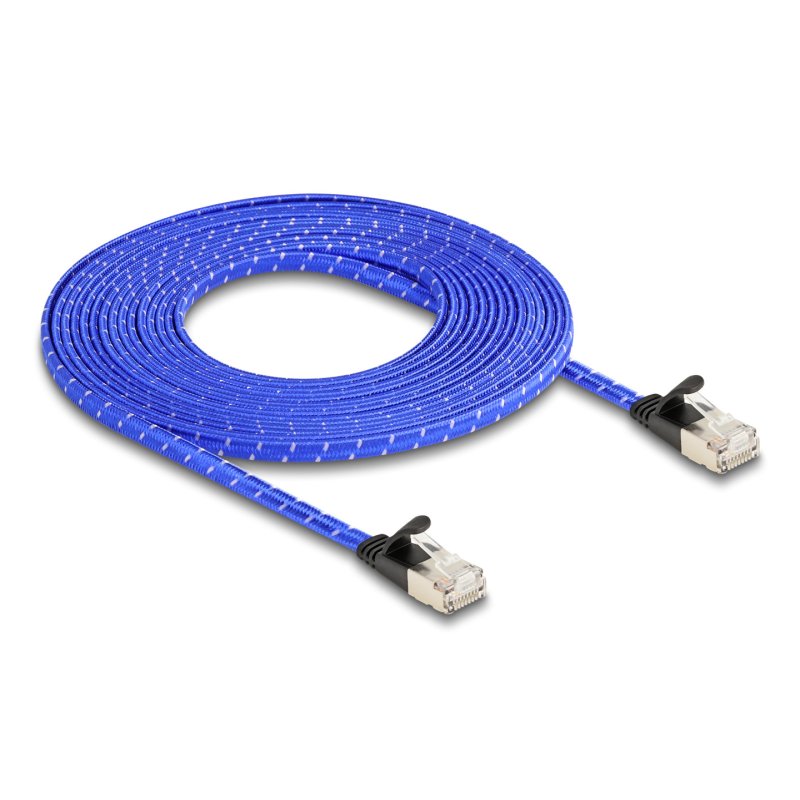 DeLOCK RJ45 flat network cable with braided coating Cat.6A U/FTP 5 m blue