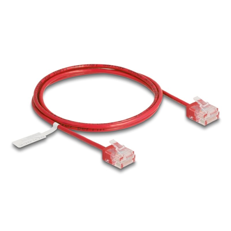 Delock RJ45 Netzwerkkabel Cat.6 UTP Ultra Slim 1 m rot mit kurzen Steckern