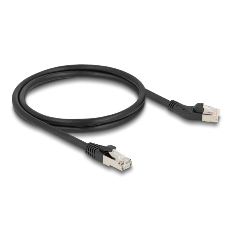 DeLOCK Câble de réseau RJ45, Cat.6A S/FTP mâle, angulé 45° à gauche, à droit mâle, 1 m, noir