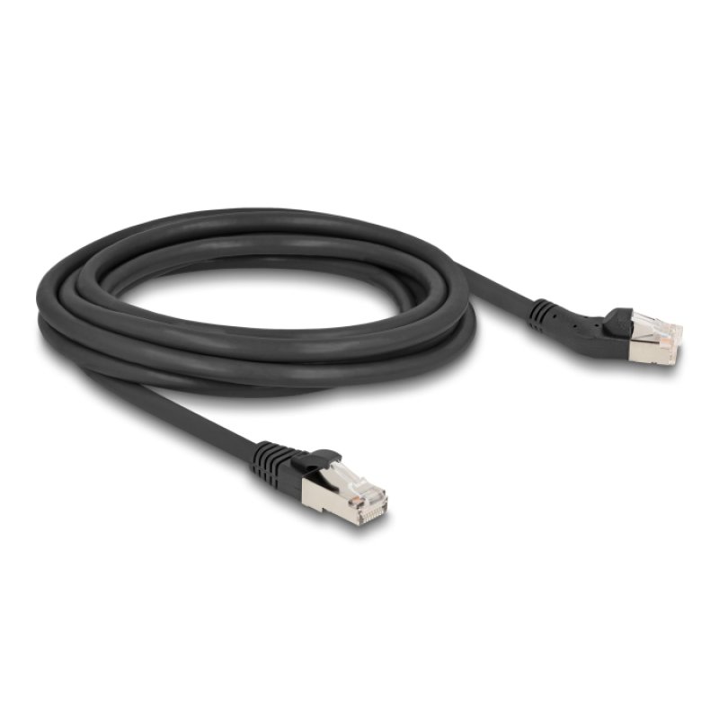 Delock RJ45 Netzwerkkabel Cat.6A S/FTP Stecker 45° nach links gewinkelt zu Stecker gerade 3 m schwarz